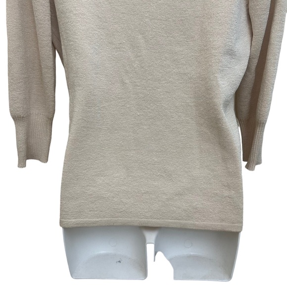 Joseph A. Qu'est-ce que c'est silk? Cream Metalic Goldan Shiny  Blouse Size L - Picture 6 of 8